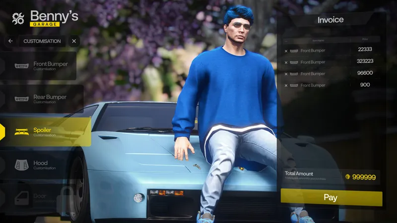 Vehicle customization at Benny's with a live invoice
